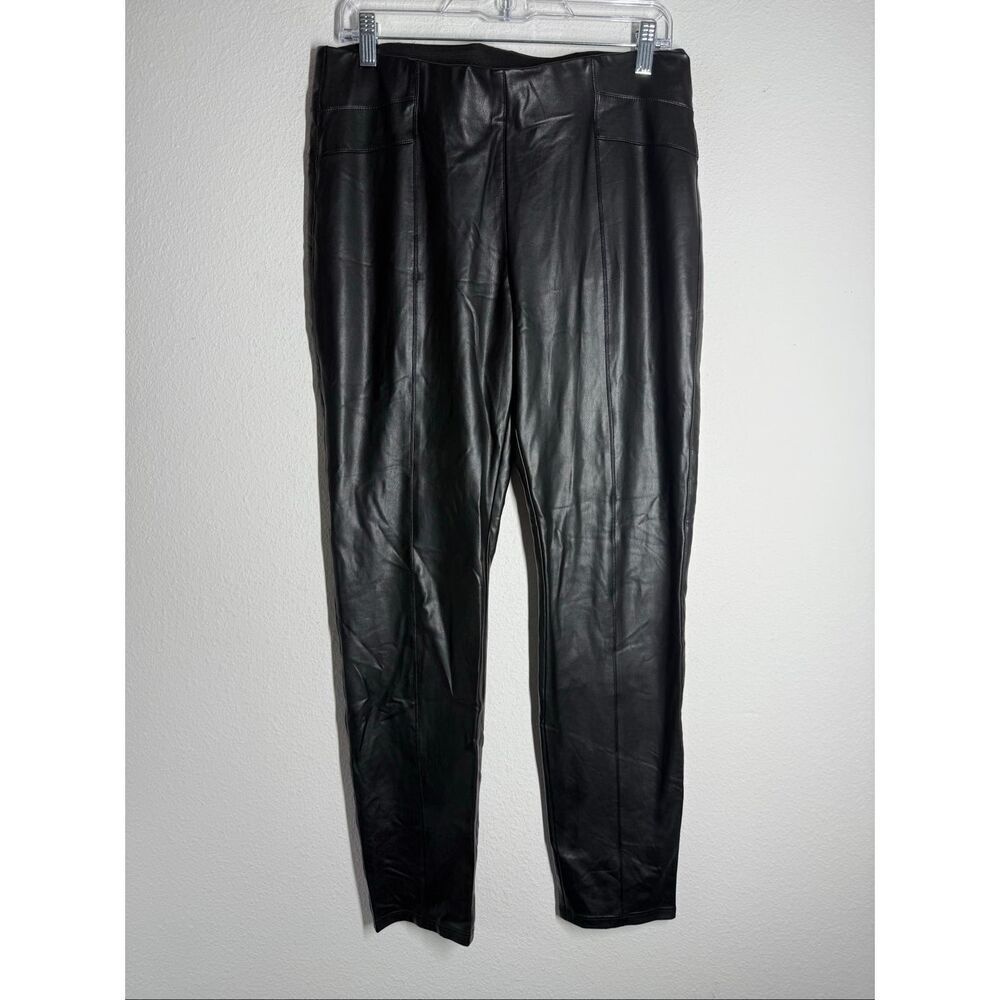 NWOT Comma, Women’s Faux Leather Elastic Waist Pull Up Black Pants Size 12